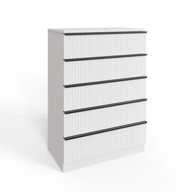 FWStyle FWStyle White 5 Drawer Chest Of Drawers Scalloped Ripple Effect Tall Slim White One Size Unisex 5056413127952