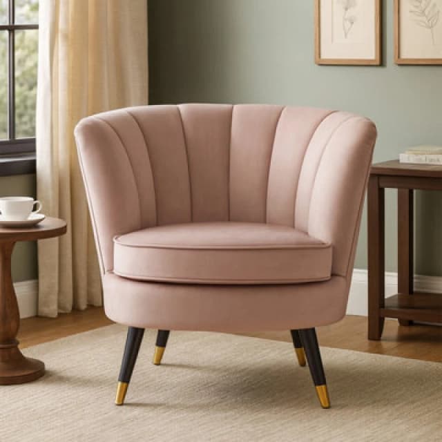 Premier Housewares Interiors by Premier Loretta Dusky Pink Velvet Chair With Black Wood And Gold Finish Legs Pink