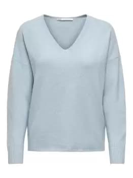 ONLY V-neck Knitted Pullover Women Blue
