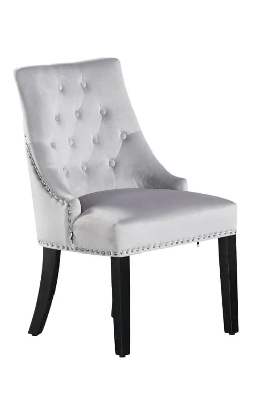Life Interiors Life Interiors Single Velvet Dining Chair Ergonomic Scoop Knockerback & Button Tufted Wood Legs in Light Grey Light Grey One Size Unise