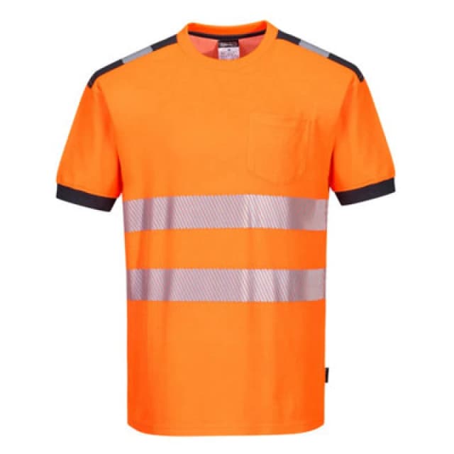 Portwest PW3 Hi Vis Cotton Comfort Short Sleeve T Shirt T181OGYS Colour: Orange / Grey