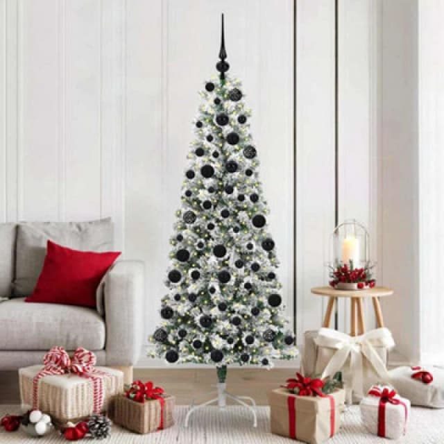 Vidaxl Artificial Hinged Christmas Tree Green And White 180 Cm