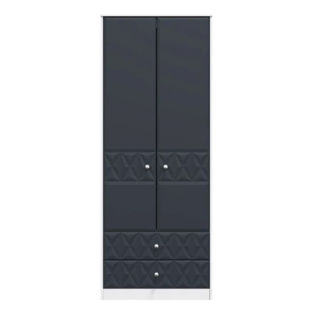 San Jose Ready Assembled Contemporary Matt Indigo & White 2 Drawer Tall Double Wardrobe (H)1970mm (W)770mm (D)530mm
