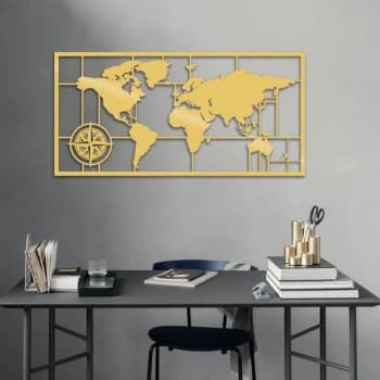 World Map Metal Decor 7 - Gold Gold Decorative Metal Wall Accessory