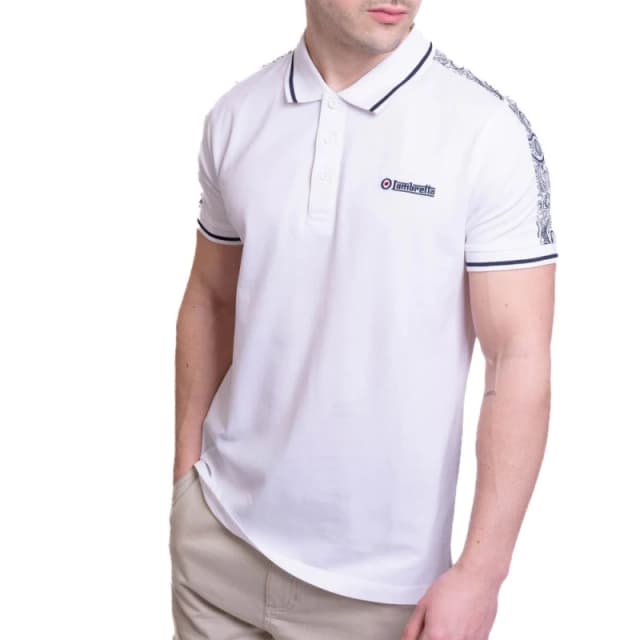 Lambretta Lambretta Men SS24 Paisley Taped Polo Shirt in White Size: X-Large White XL Male 5063703653657