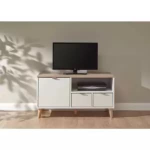 Alma Scandi Small TV Media Unit White & Oak For Up To 50" Screen