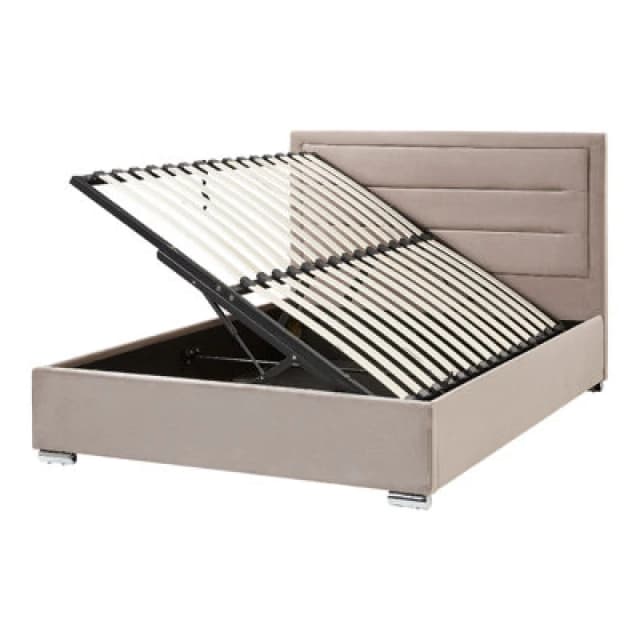 Beliani Ottoman Bed Velvet Rouen 140 X 200 Cm (Eu Double) Taupe