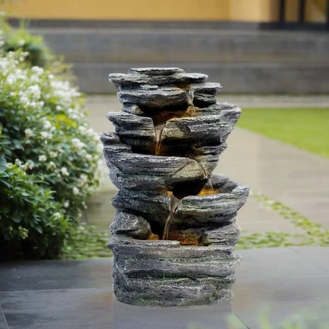 Breeins Garden Outdoor LED Fountain Rockery Decor Grey unisex One size
