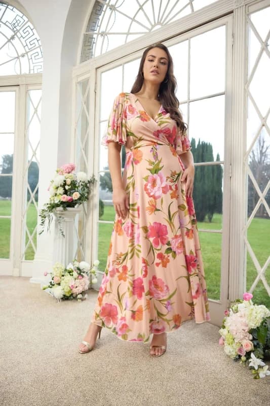 Yours Womens Floral Wrap Dress in Nude Size: 18 Nude Female 18