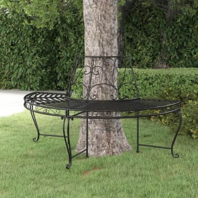 Vidaxl Half Round Tree Bench 160 Cm Black Steel