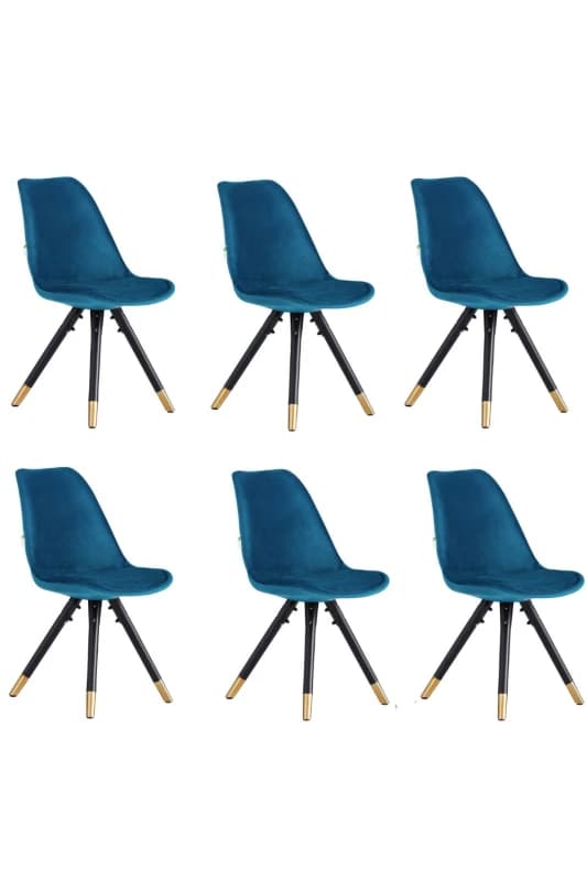 Life Interiors Life Interiors Set of 6 Sofia Ergonomic Modern Dining Chairs Upholstered in Velvet, Metal Legs with Gold End Caps in Blue Blue One Size