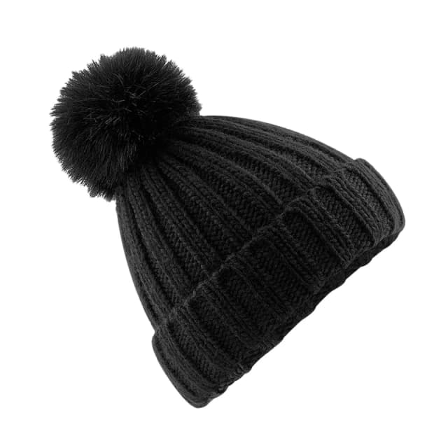 Beechfield Beechfield Men Verbier Fur Pom Pom Chunky Beanie in Black One Size Male 5057520834283