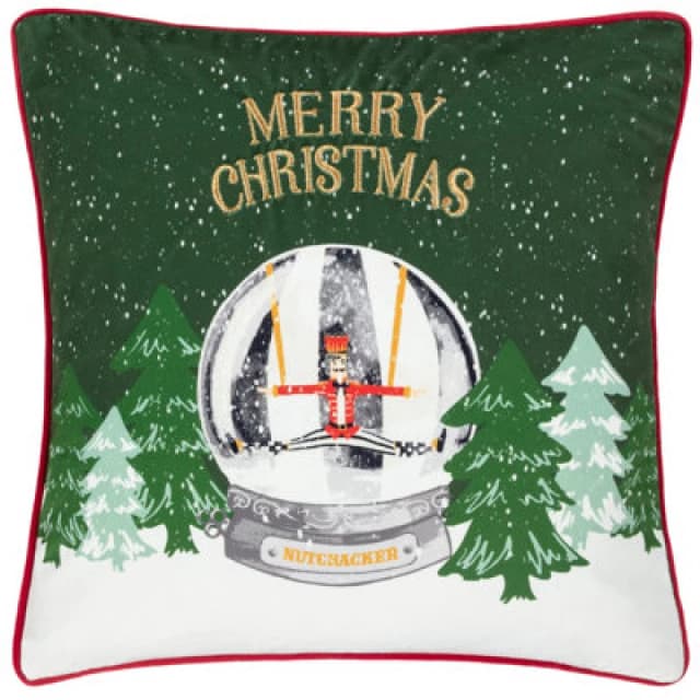 Showtime Embroidered Velvet Cushion Pine/Red, Pine/Red / 45 x 45cm / Polyester Filled