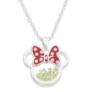 Disney Minnie Silver Plated Brass with Red enamel Bow August Birthstone Floating Stone Necklace CF00308SAUGL-Q.PH