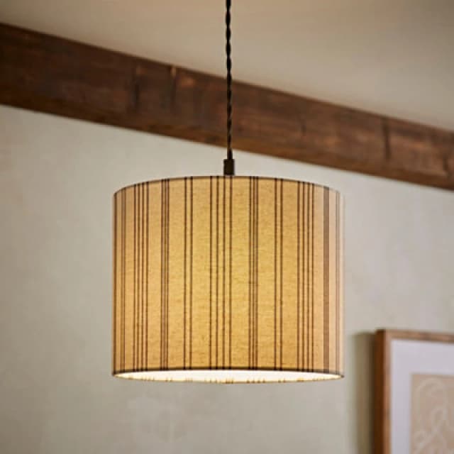 ValueLights ValueLights Hallie Natural Linen Stripe Detail Drum Ceiling Pendant Lamp Shade with LED Bulb Size: Small Natural Small Unisex 5059406065