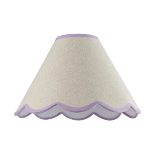 Happy Homewares Scallop Edge Natural Textured Linen Coolie Lamp Shade With Lilac Trims