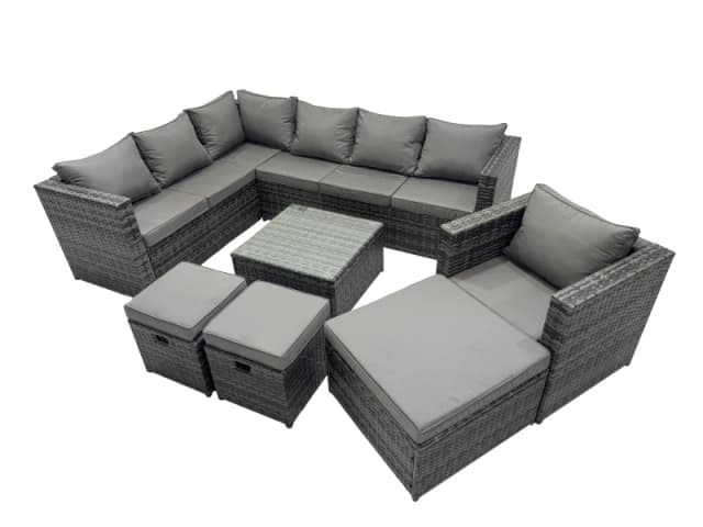 Fimous Patio Furniture Sets with Corner Sofa Chair Coffee Table 3 Footstools in Dark Grey Dark Grey Unisex