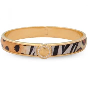 1cm Sparkle Button Animal Print Gold Hinged Bangle