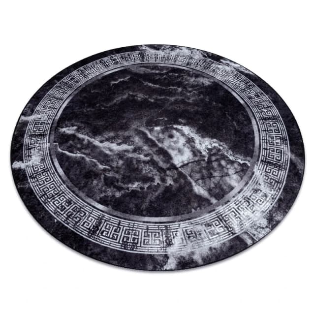 RugsX Miro 51199.807 Circle Washing Carpet Marble, Greek Anti Slip - Black / Circle 200 Cm