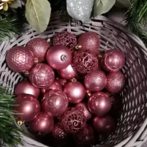 37x 6cm Christmas Decoris Shatterproof mix Velvet pink Baubles