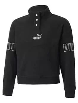 Puma Girls Power Winterized Half-placket Crew Sweatshirt - Black, Size 13-14 Years, Women