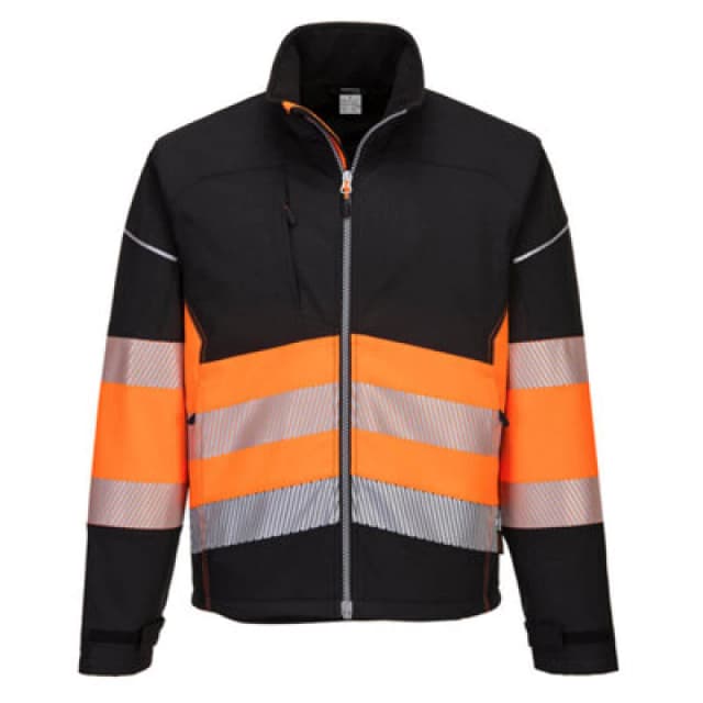 Portwest PW3 Mens Hi Vis Class 1 Softshell Jacket PW375BKO4XL Colour: Black / Orange