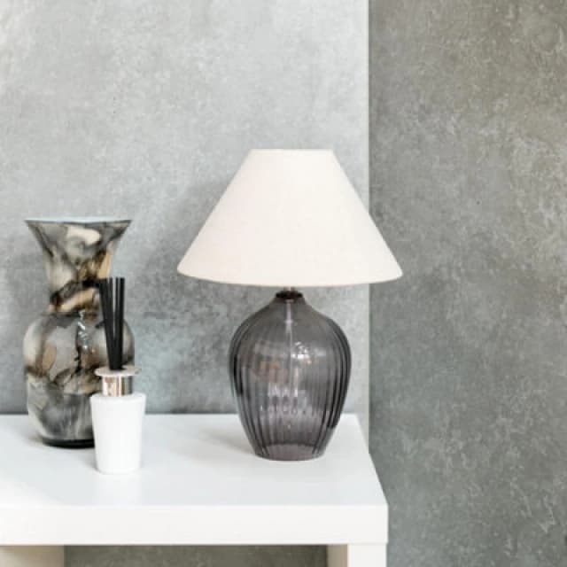VALUELIGHTS Glass Base Table Lamp Bedside Light Fabric Cream Tapered Shade Living Room Light - Grey - No Bulb 26458