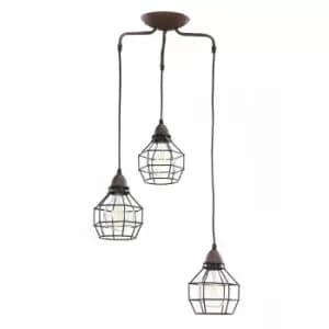 Spider 3 Light Wire Shade Cluster Pendant Ceiling Light, Black
