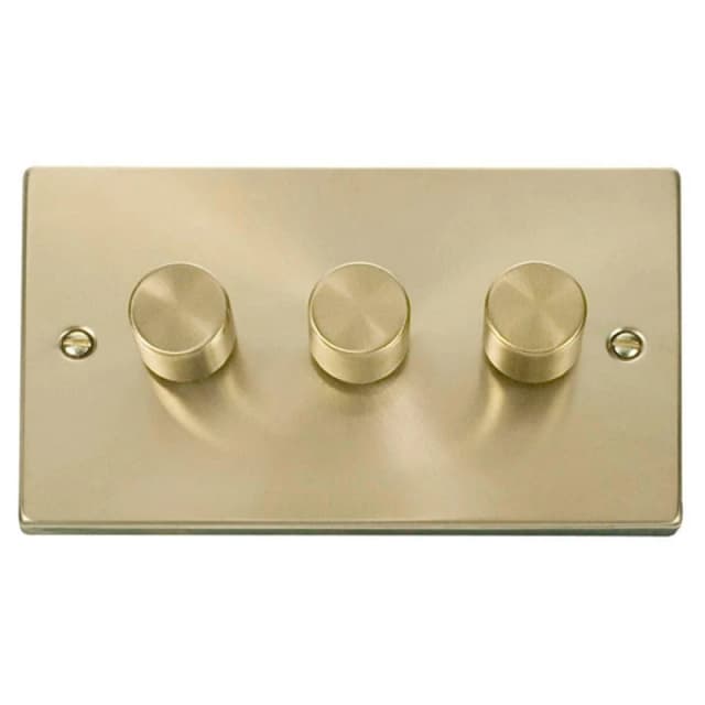SE Home Satin / Brushed Brass 3 Gang 2 Way LED 100W Trailing Edge Dimmer Light Switch Gold