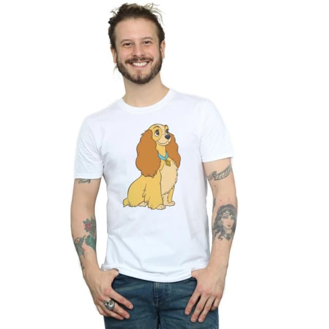 Disney Men Lady And The Tramp Lady Spaghetti Heart T-Shirt in White Size: Small White S Male 5059400511130