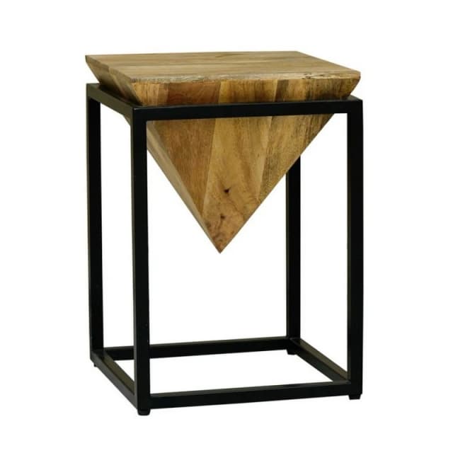 Jaipur Furniture Ltd Ravi Iron Base Solid Wood Diamond Stool - Small - Mango Wood/Iron - L35 x W35 x H49cm - Light Finish in Brown Brown Unisex