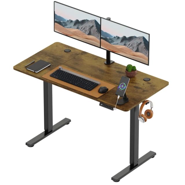 Vonhaus Electric Standing Desk, Height Adjustable Sit Stand Desk, 3 Height Preset Technology, 120X60Cm, Dark Wood Walnut Effect