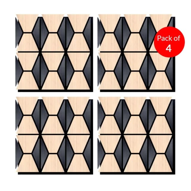 ENER-J Geometric Harmony Acoustic Panel PET MDF Size 610 x 610mm (Pack of 4) in Black Unisex