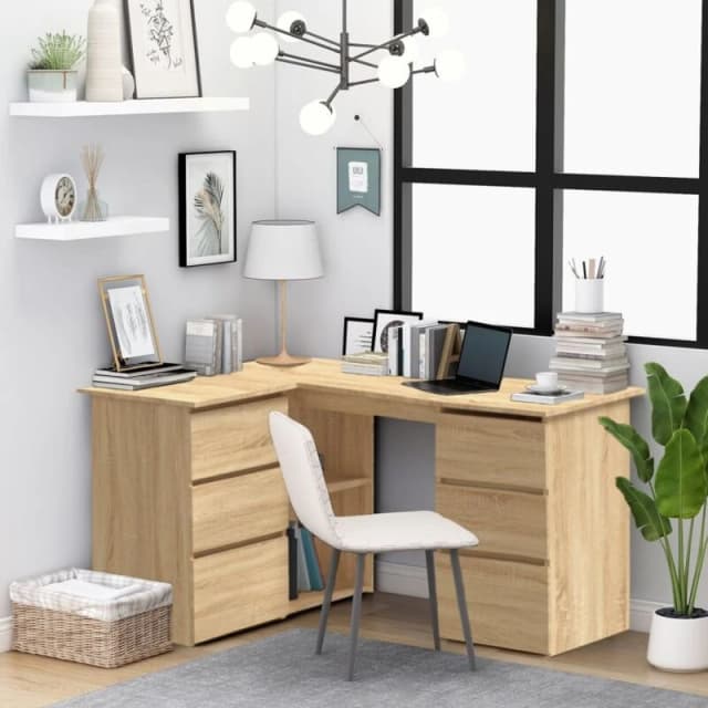 vidaXL Corner Desk Sonoma Oak Engineered Wood Study Table Laptop Workstation
