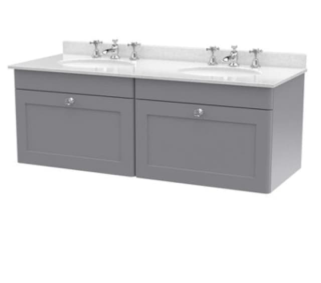 nuie 1200mm Wall Hung 2 Drawer Vanity & Marble Top - Satin Grey CLC294WR6