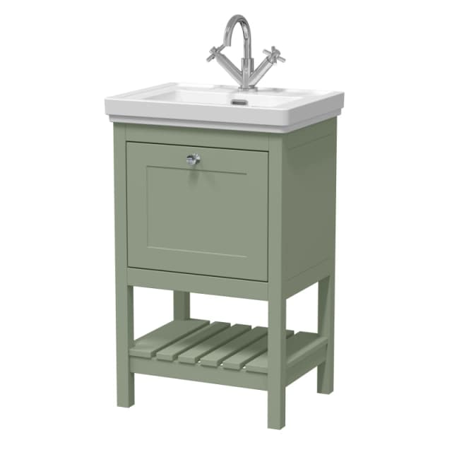 Balterley Floor Standing 1 Drawer Vanity 1 Tap Hole Fireclay Basin Green 500mm Green