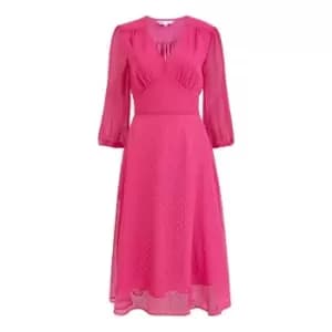 Yumi Fuchsia Pink Textured Spot Kimono Dress - Pink