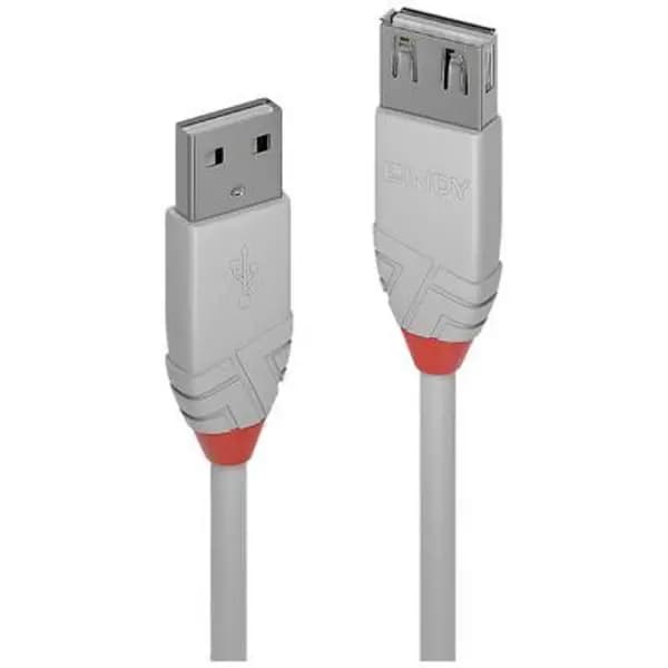 LINDY USB cable USB 2.0 USB-A plug, USB-A socket 5m Grey 36715