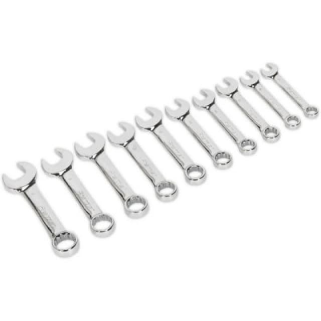 Loops 10pc STUBBY Combination Spanner Set - 10mm to 19mm - 12 Point Short Handled Ring Multi