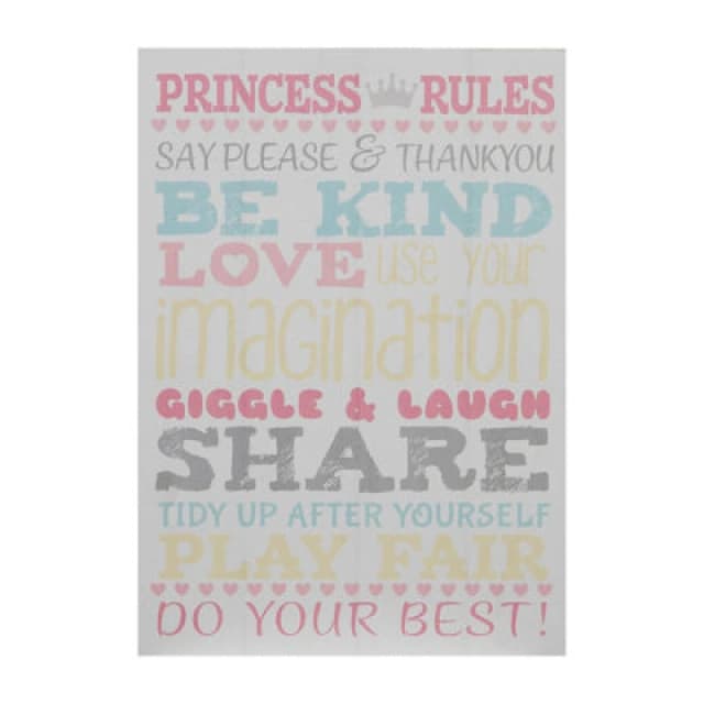 Premier Housewares Kids Princess Rules Wall Plaque, Inspirational and Educational Wall Art for Kids, Vibrant Wooden Wall Plaque Multi