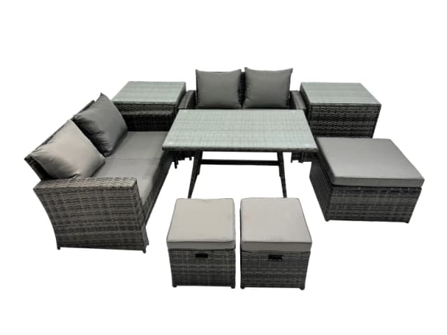 Fimous 7 Seater Outdoor Table Double Seat Sofa 3 Stools 2 Side Table Set in Dark Grey Dark Grey Unisex