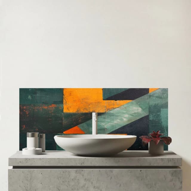 Warren Reed - Designer Dynamic Angles Glass Bathroom Splashback Multicolor Unisex