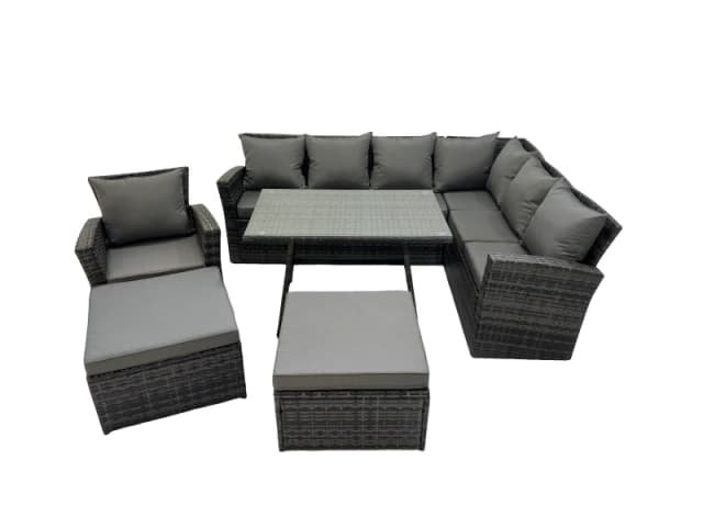 Fimous 9 Seater Garden Outdoor Rattan Furniture Set with 2 Big Footstools in Dark Grey Dark Grey Unisex