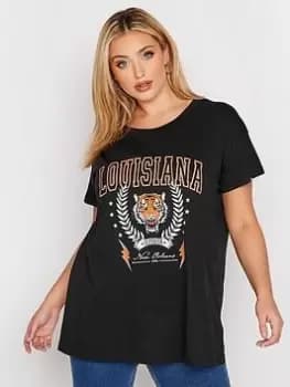 Yours Placement Print T-Shirt - Louisiana Tiger - Black, Size 18, Women