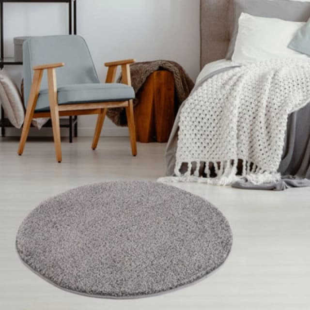 THE RUGS Shaggy Rugs Grey Living Room Rug - Soft Fluffy Thick Carpet For Bedrooms & Kitchen Easy To Clean Home Decor Rugs Size: 120cm diameter Grey