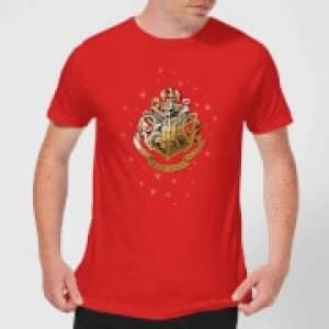 Harry Potter Star Hogwarts Gold Crest Mens T-Shirt - Red - L