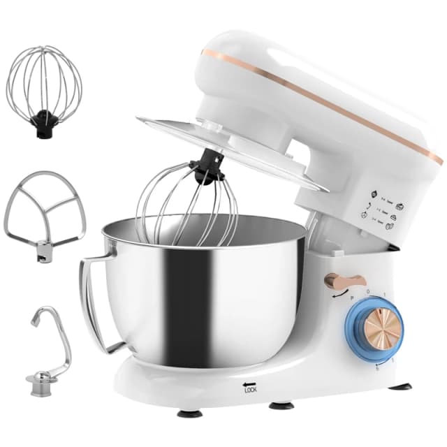 HOMCOM Electric Stand Mixer, 4.5L Food Mixer with Dough Hook, Whisk White