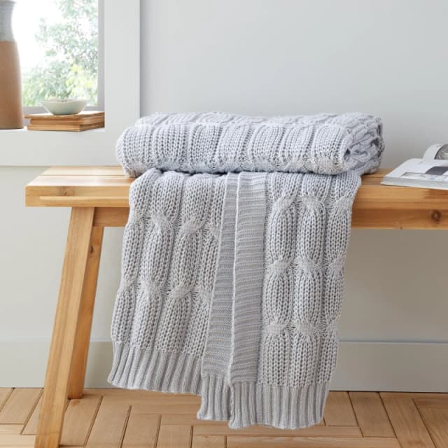 Catherine Lansfield Chunky Marl Knit Cosy Blanket Throw Throws 130x170cm Silver 42625711001
