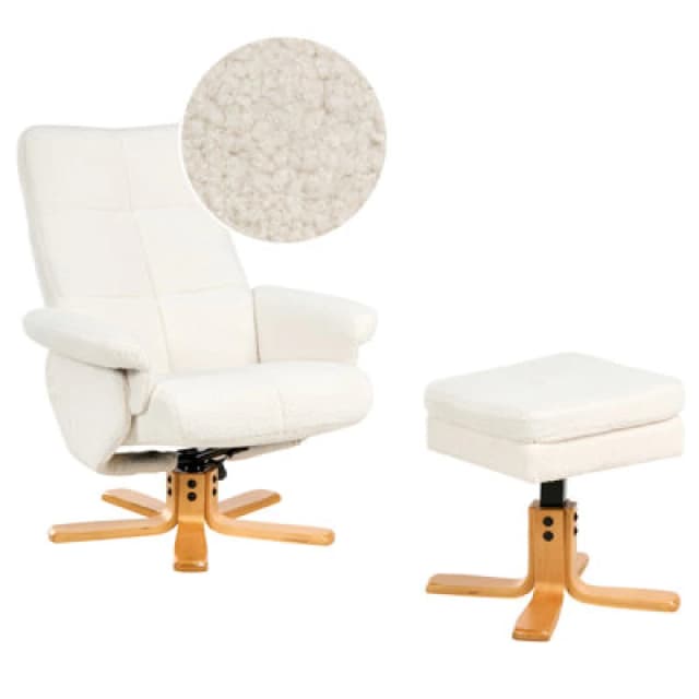 Beliani Recliner Chair Epse With Footstool Boucle Off-White