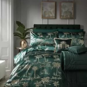 Laurence Llewelyn Bowen Oasis Foil Print Velvet Duvet Cover Set, Bottle Green, Super King